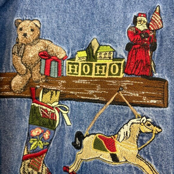 Cambridge Dry Goods Country Store Christmas Denim Button Shirt Womens Small - Picture 3 of 7